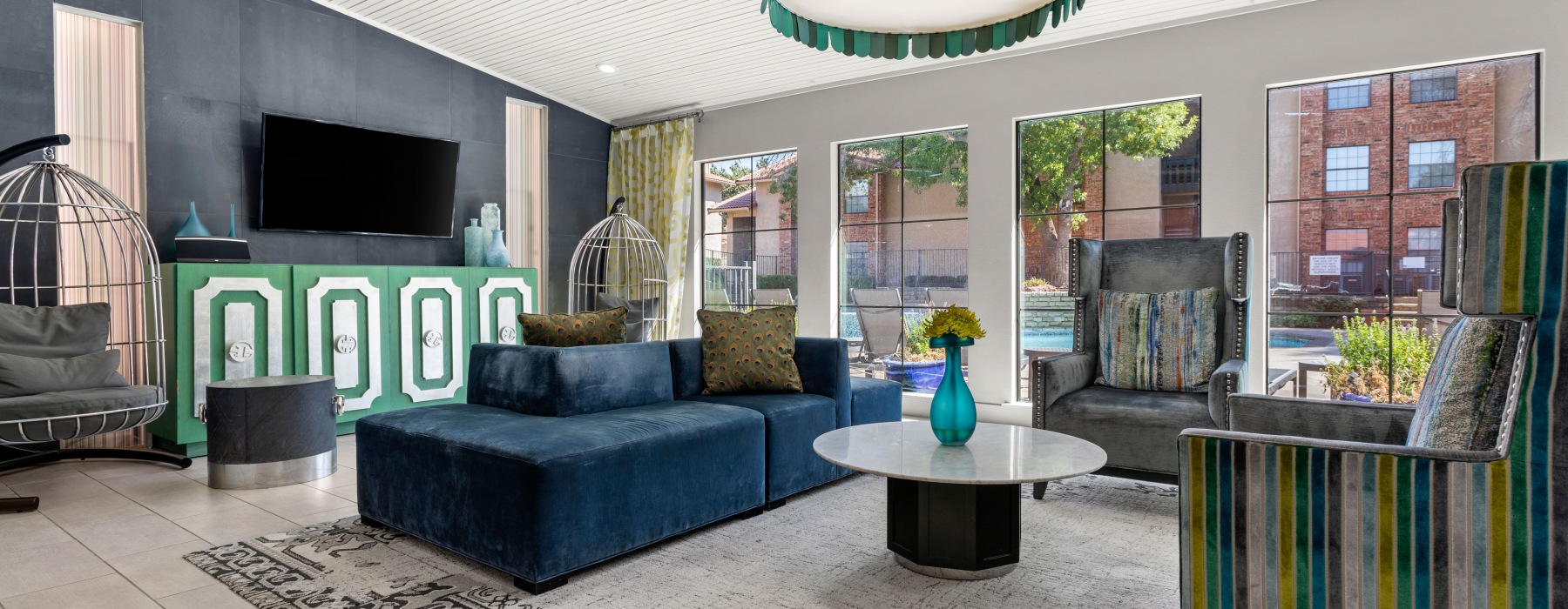 clubhouse lounge with TVs and sitting area