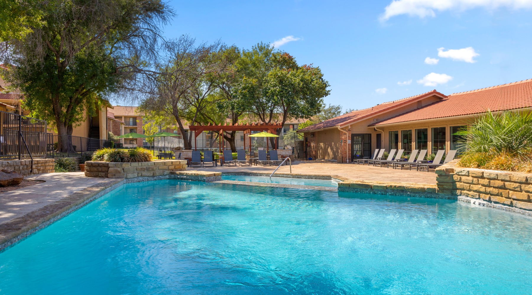 community pool with cabana